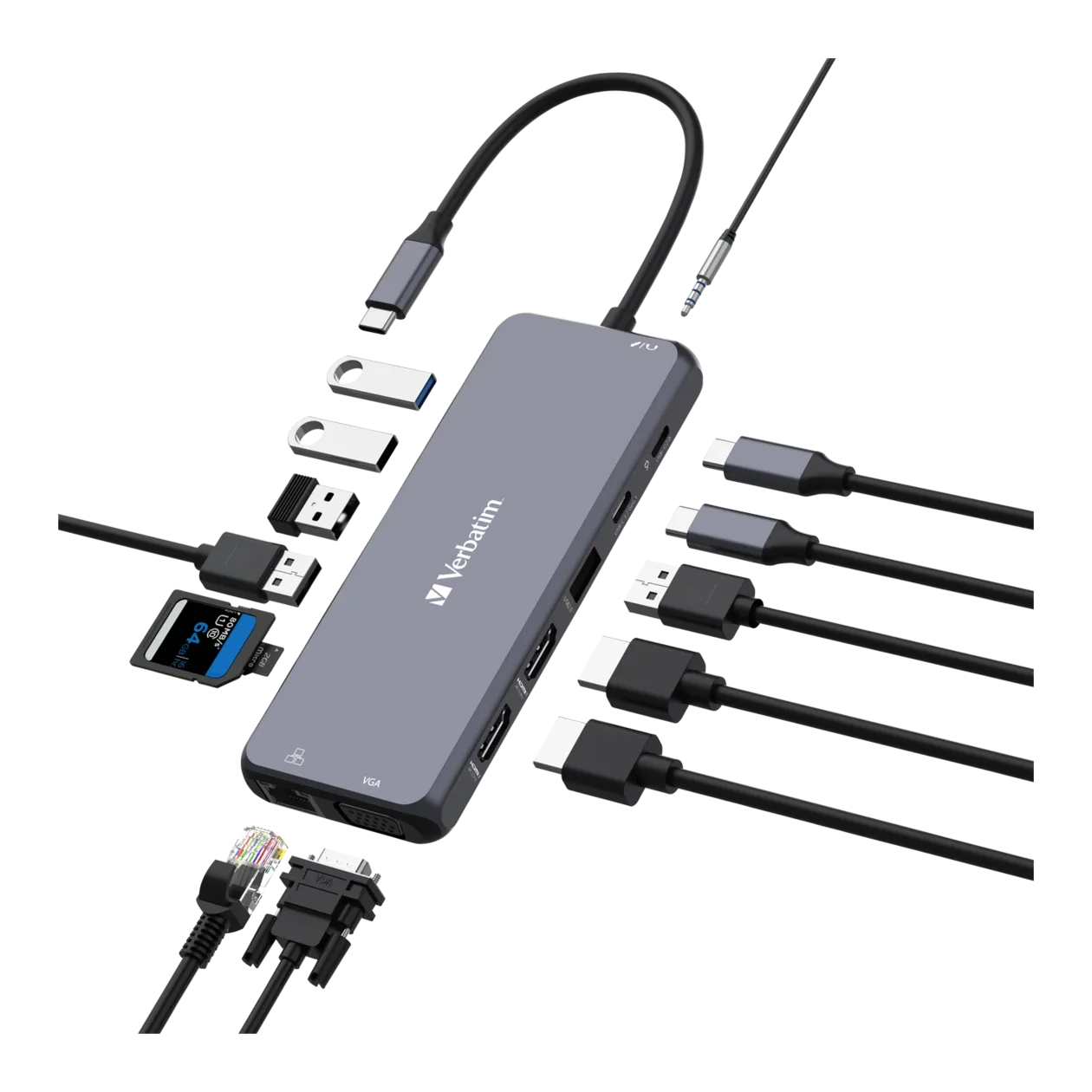 Verbatim USB-C Pro 14 Port Hub multiport, gris