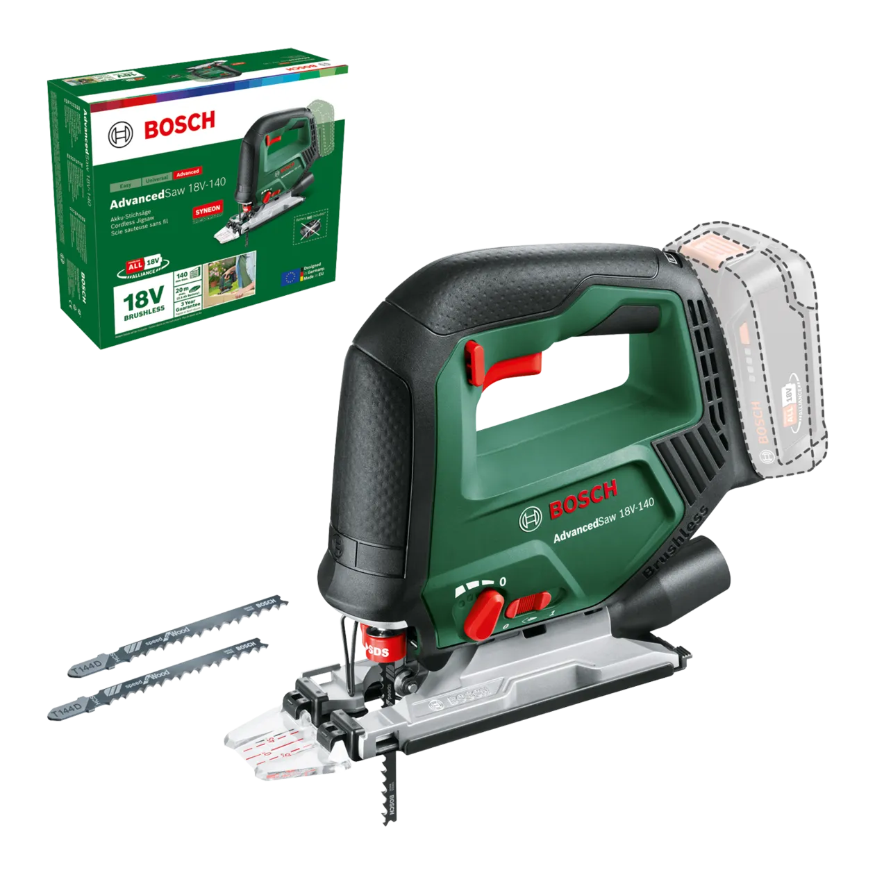 Bosch AdvancedSaw 18V-140 Cordless Jigsaw, Classic Green