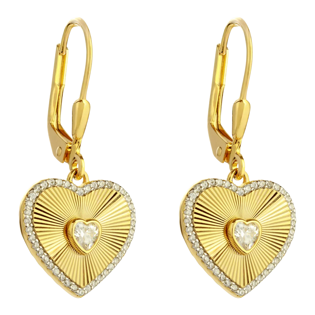 Haus of Dietrich Sparkly Heart Earrings, Gold-Coloured / White