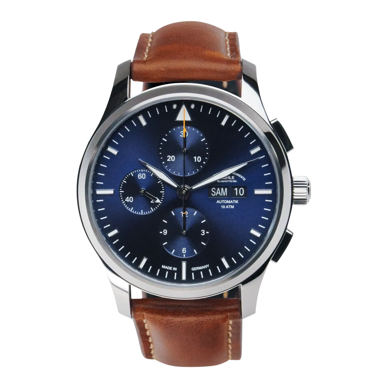 Mühle-Glashütte Lufthansa Edition Lunova Montre automatique, acier inoxydable poli / bleu