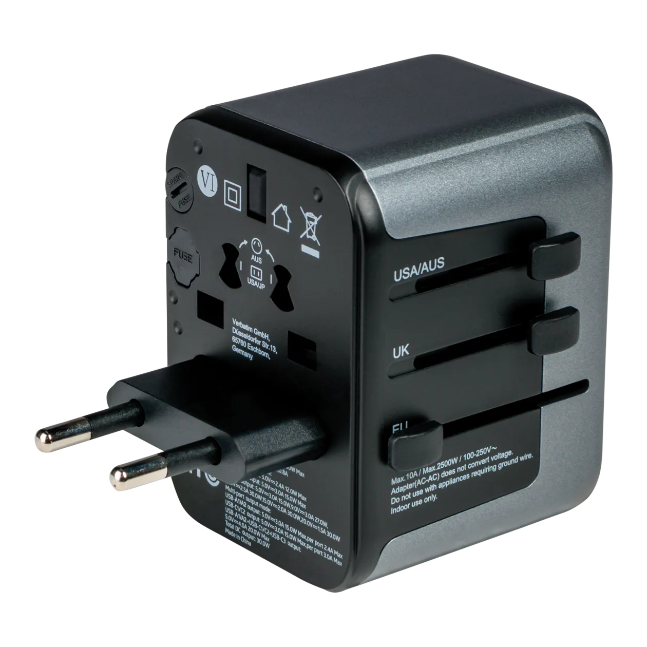 Verbatim Universal Travel Adapter, 30 W, Grey