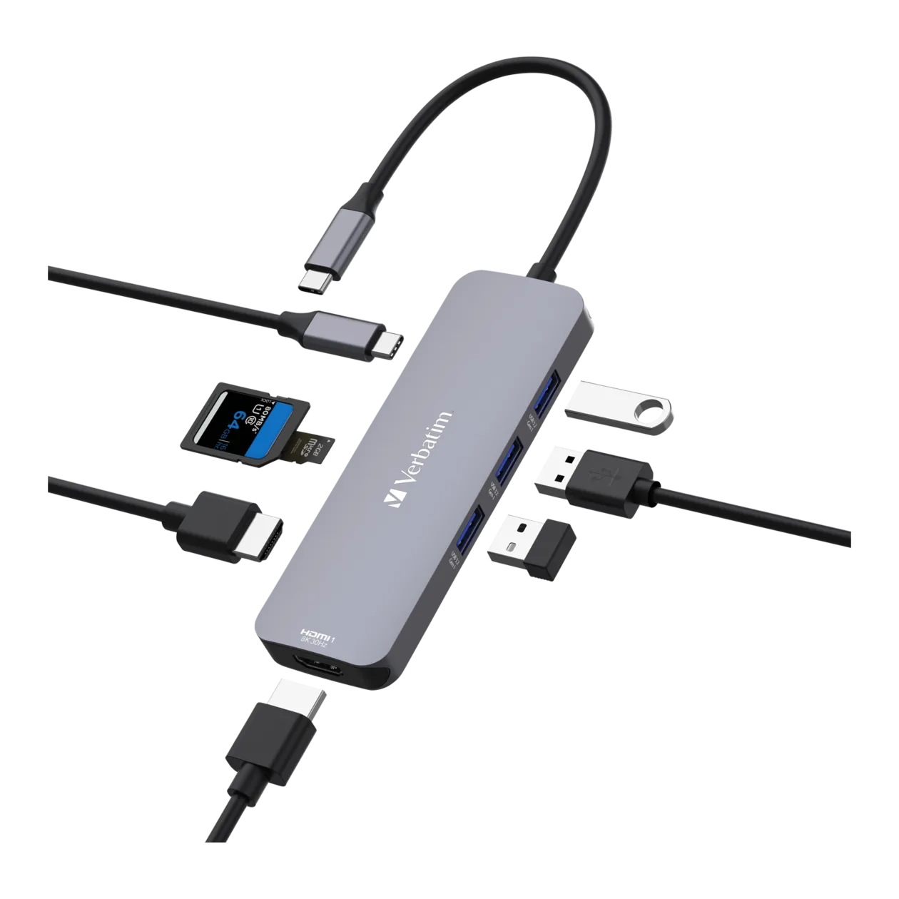 Verbatim USB-C Pro 8 Port Multiport-Hub, Grau