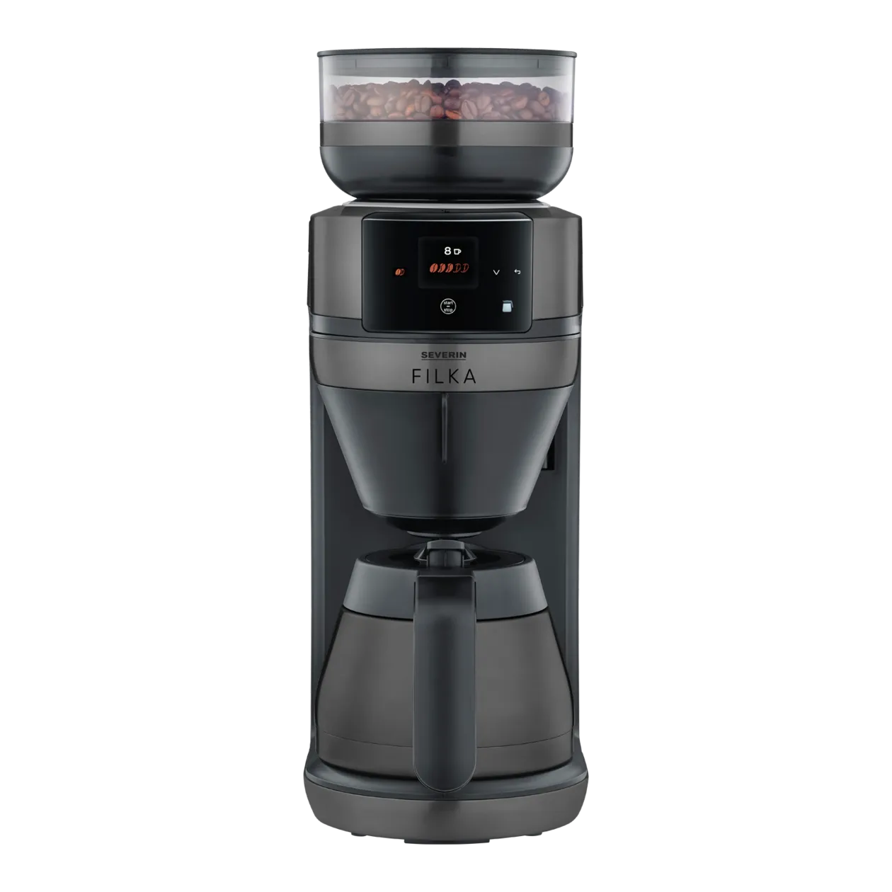 Severin FILKA Fully Automatic Filter Coffee Machine + To-Go Mug, Dark Inox