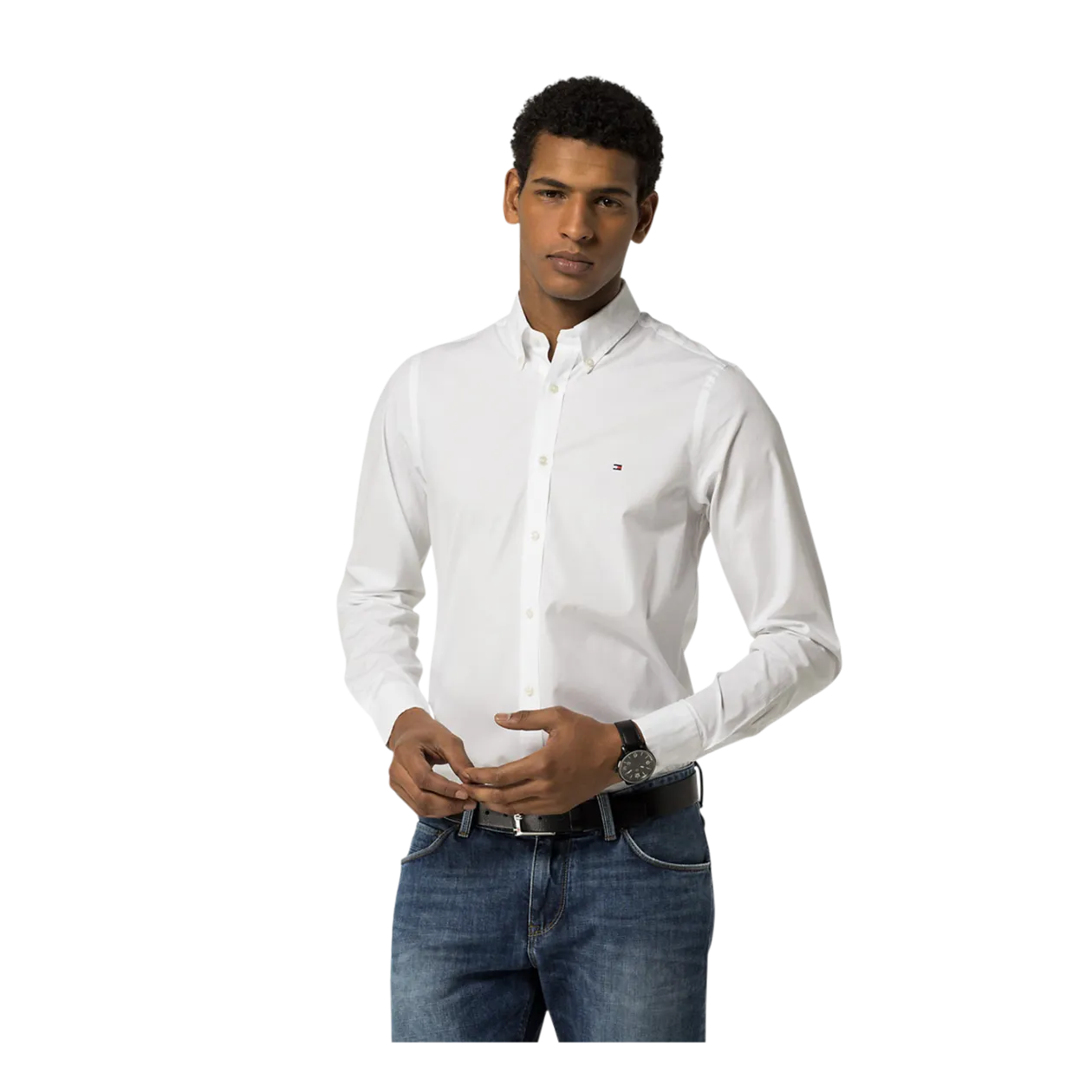 TOMMY HILFIGER, camicia da uomo in popeline, bianco