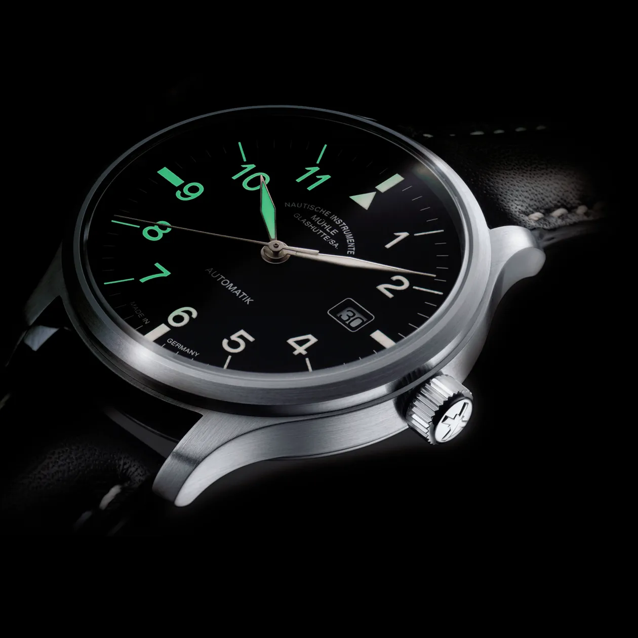 Mühle-Glashütte Terrasport Edition Lufthansa Herrenuhr, Silber/Schwarz