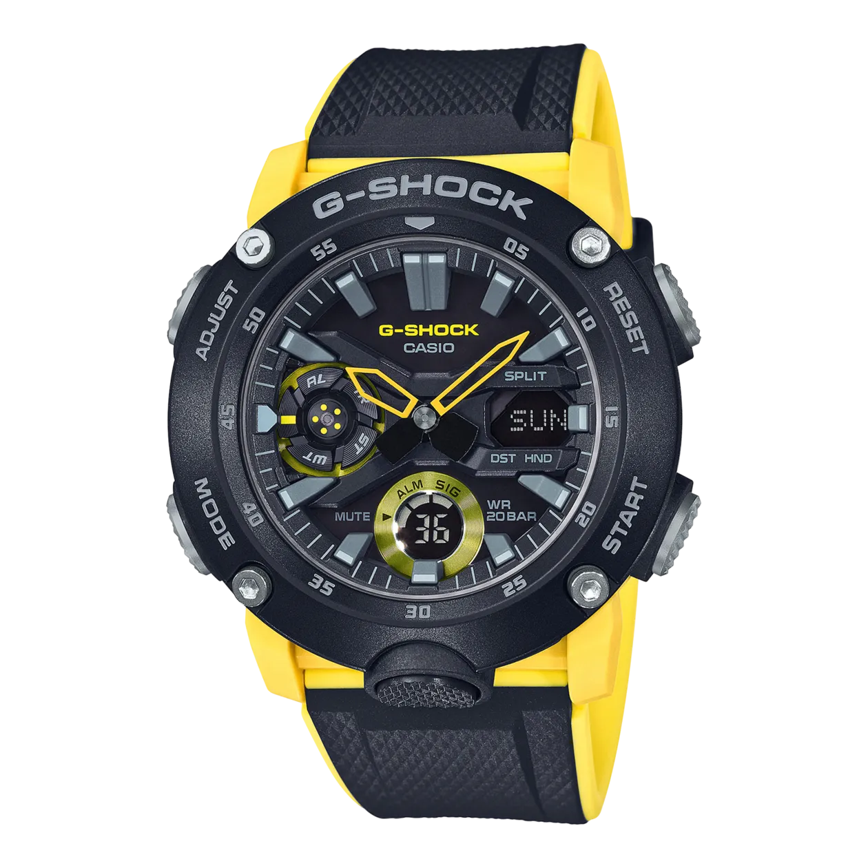 CASIO G-SHOCK LED Light GA-2000-1A9ER Orologio da polso, Nero / Giallo