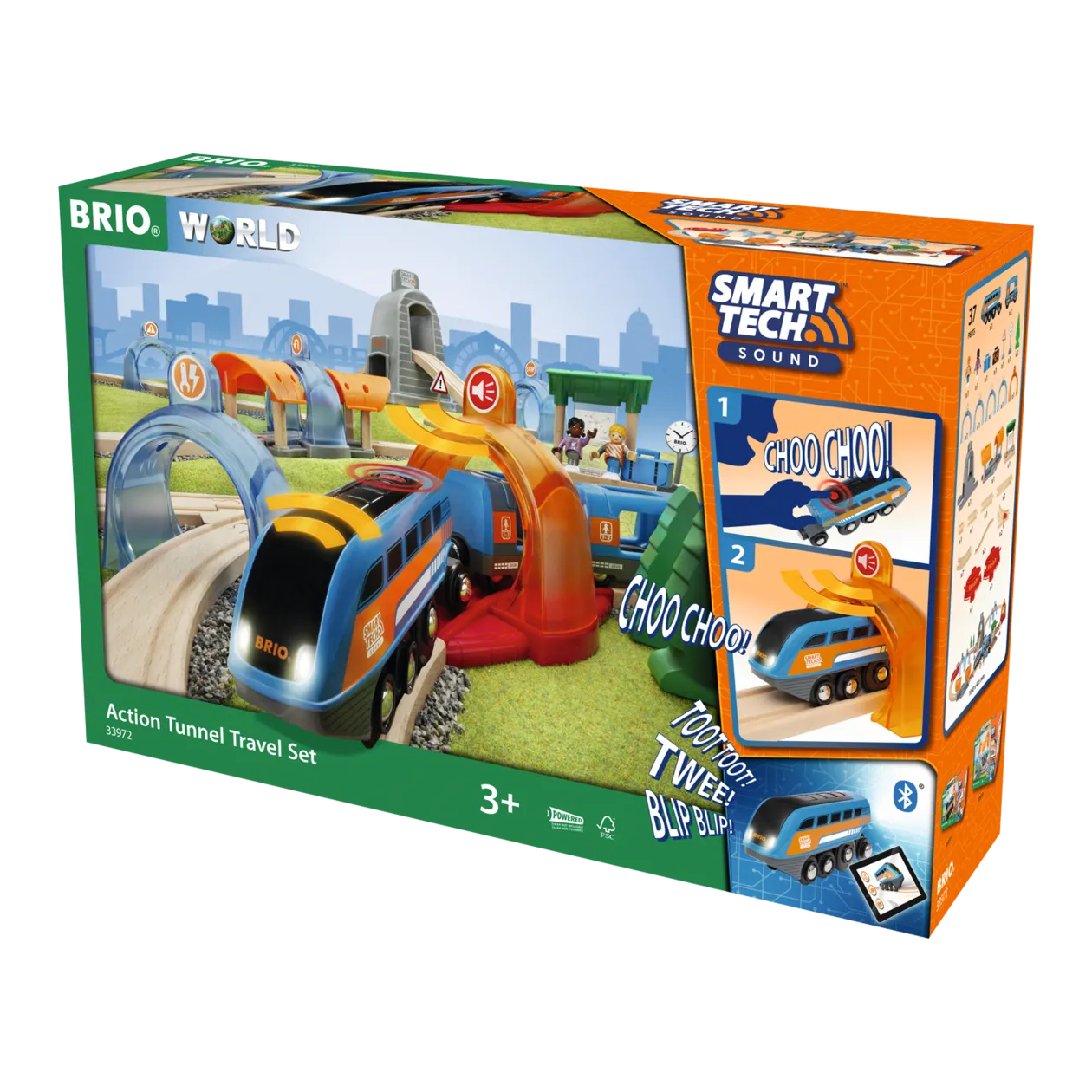 BRIO Smart Tech Sound Action Tunnel Set ferrovia con treno passeggeri