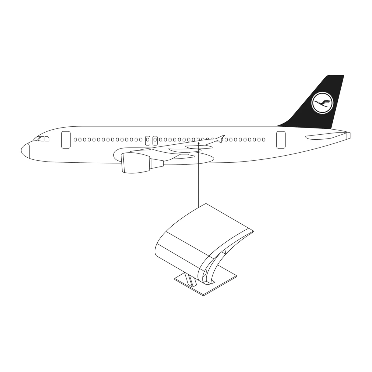 Lufthansa Upcycling Collection A320-211 D-AIPA Flap Coffee Table, Long, Vernice originale