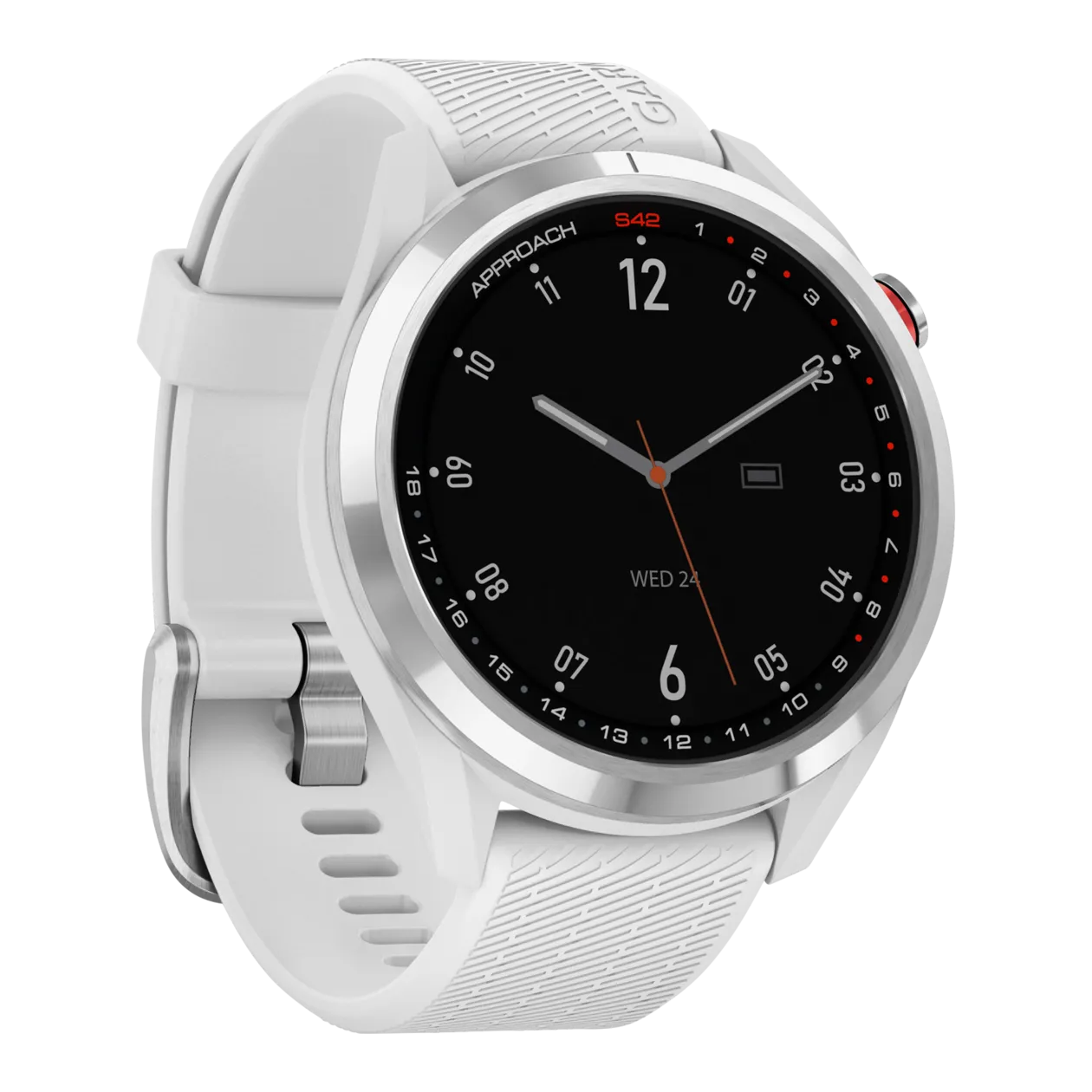 Garmin Approach® S42 Smartwatch GPS-Premium-Golfuhr, Silber poliert/Weiß