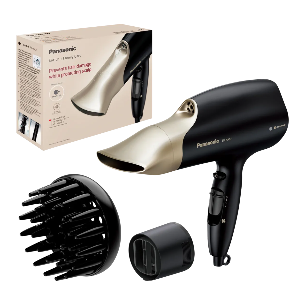 Panasonic EH-NA67-K825 nanoe™ Sèche-cheveux, noir / couleur champagne