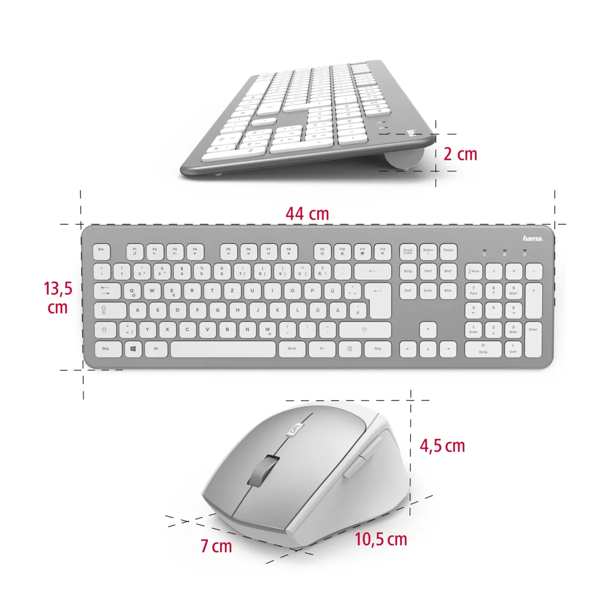 Hama KMW-700 Set con tastiera wireless + mouse wireless, toni argento / bianco