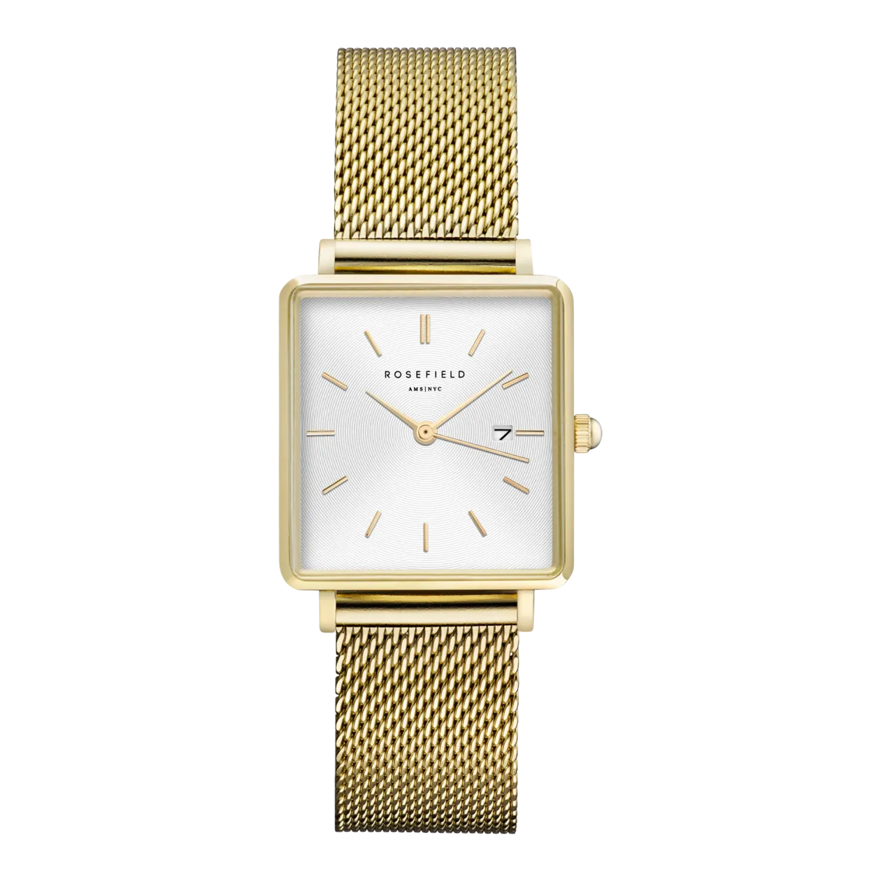 Rosefield The Boxy Gold Mesh Armbanduhr, Gold/Weiß