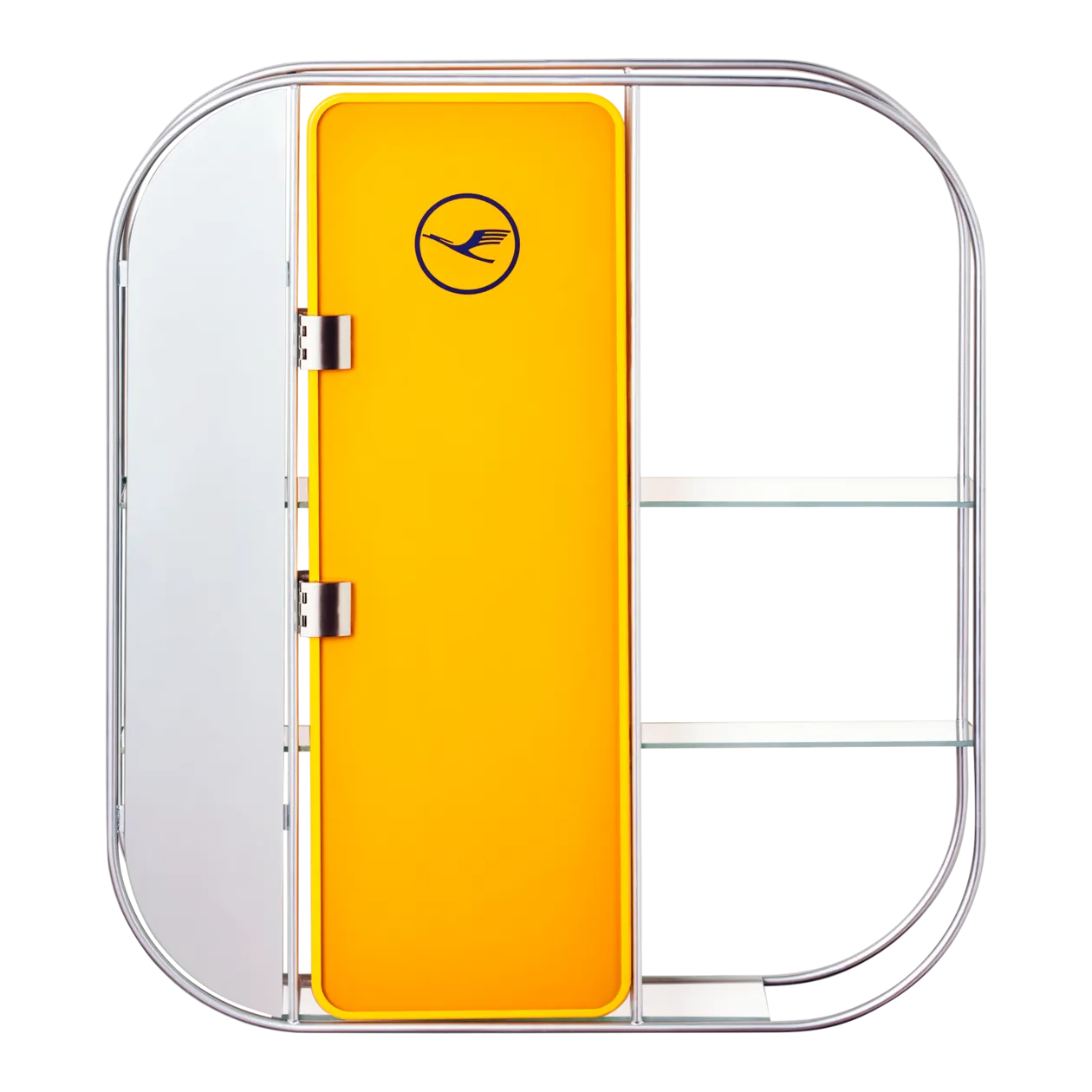 Lufthansa Upcycling Collection Wall Shelf with Door, Yellow/Silver