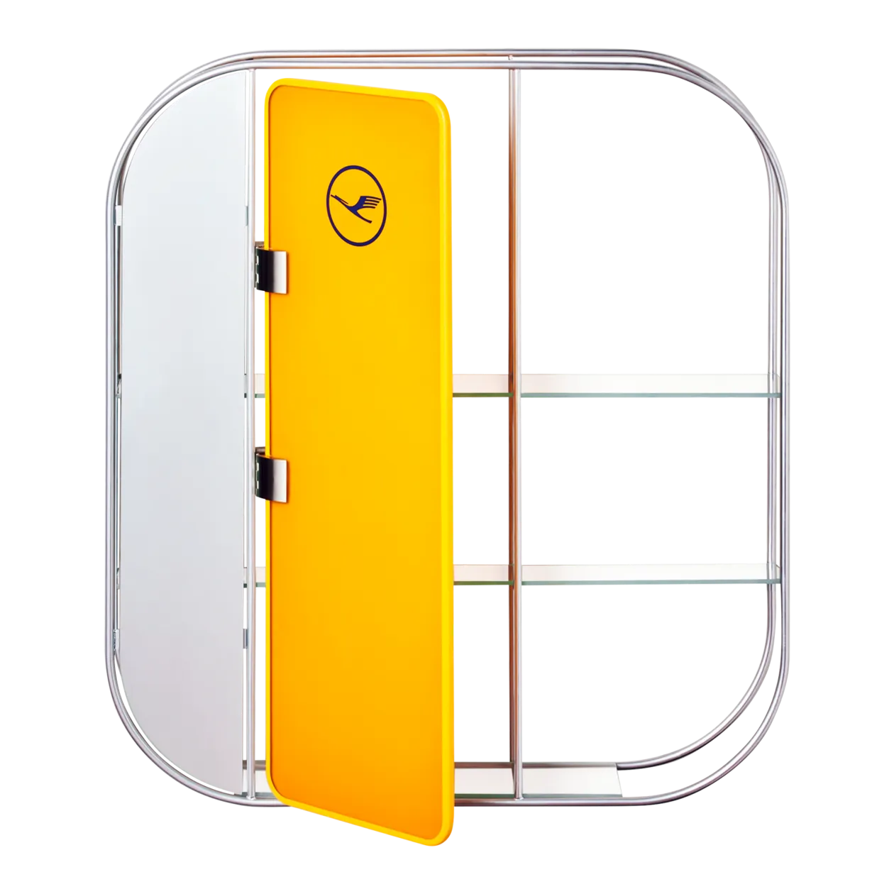 Lufthansa Upcycling Collection Scaffale da parete con sportello, giallo/argento