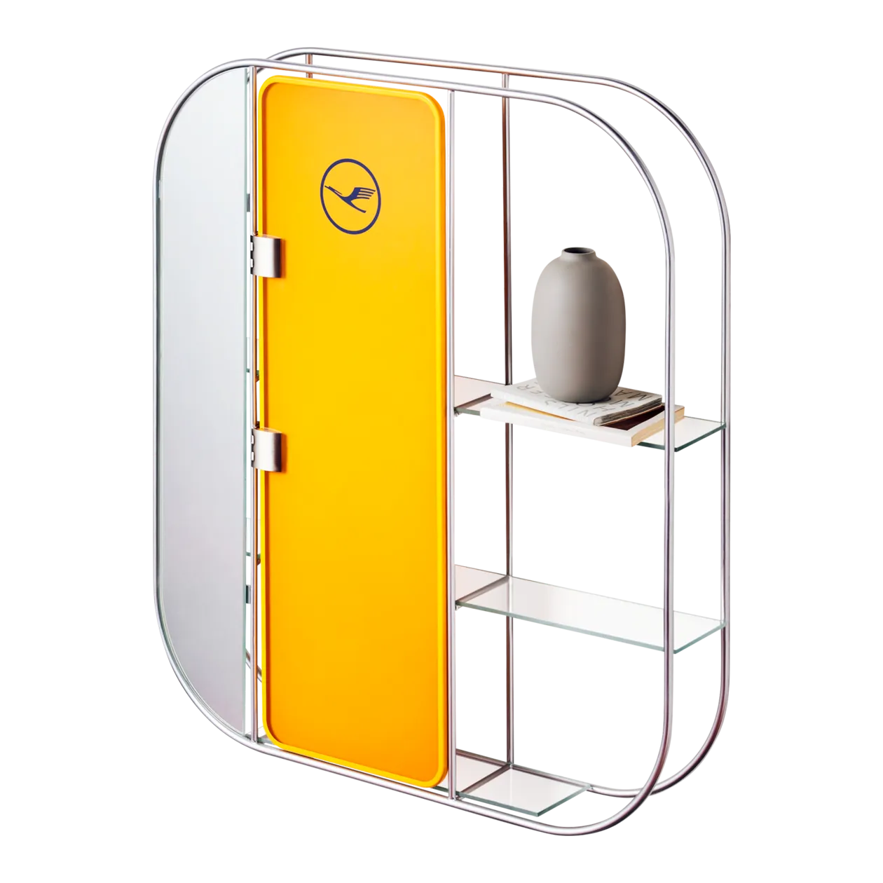 Lufthansa Upcycling Collection Wall Shelf with Door, Yellow/Silver