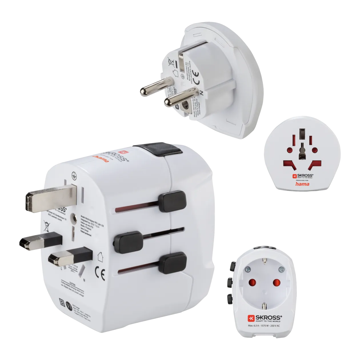 Hama World Travel Pro Light USB World Travel Adapter, 3-Pin, White