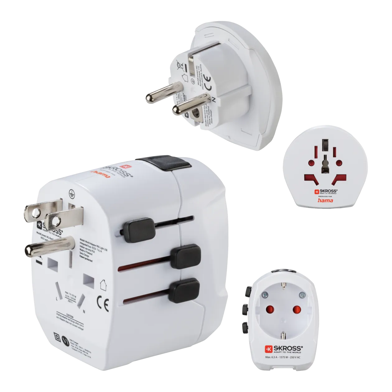 Hama World Travel Pro Light USB World Travel Adapter, 3-Pin, White