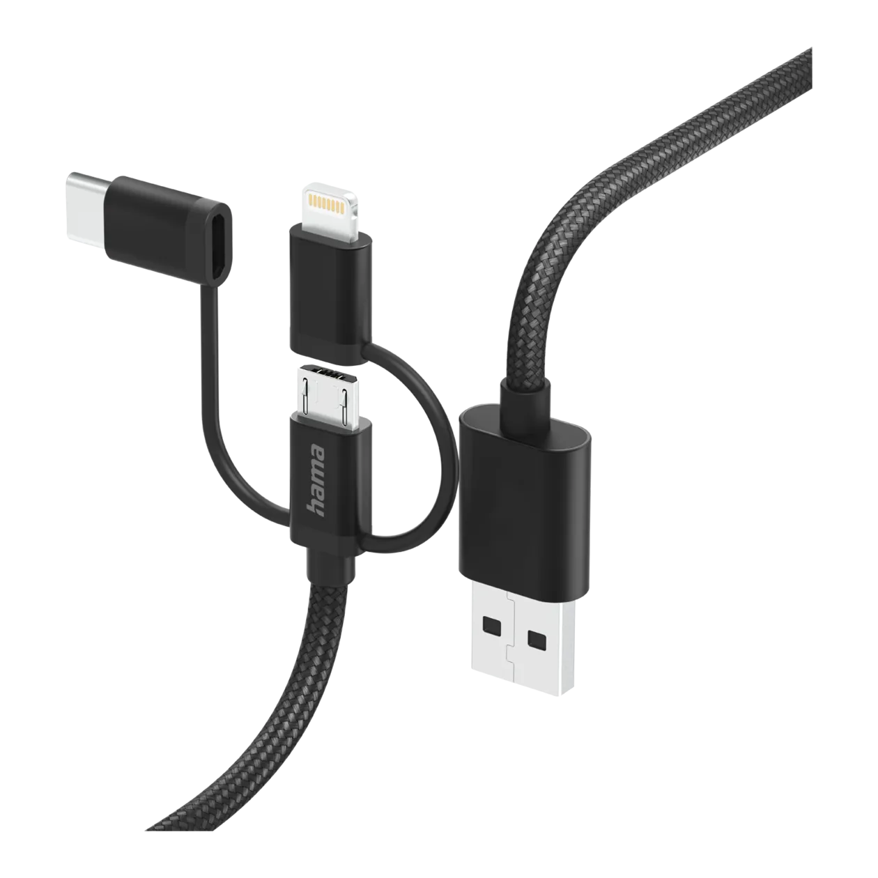 Hama 3-in-1-Micro-USB-Kabel, Schwarz