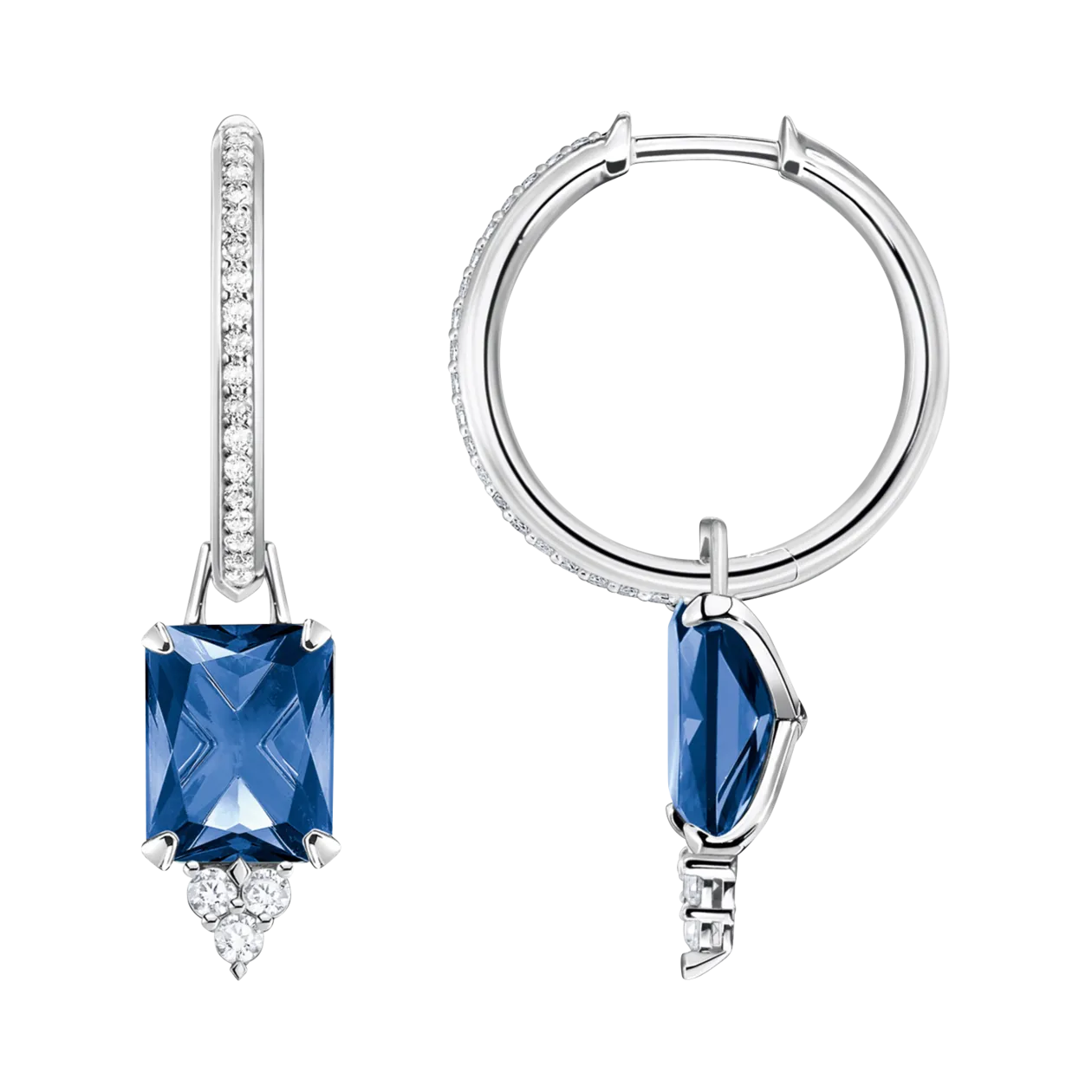 THOMAS SABO Hoop Earrings with Blue Stone, Silver-coloured / Dark Blue / White