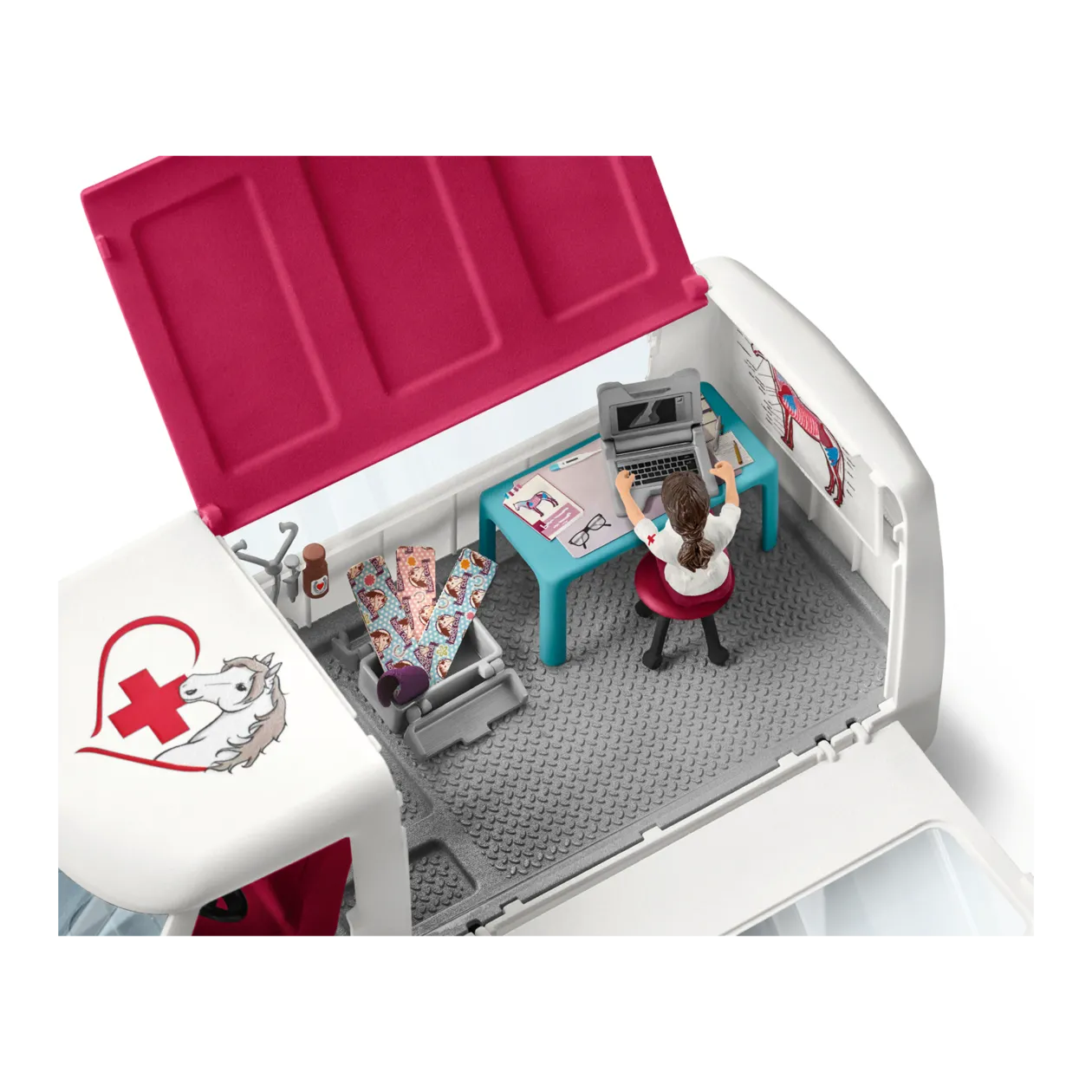 schleich® Clinica mobile con veterinaria e puledro Hannover Set di gioco