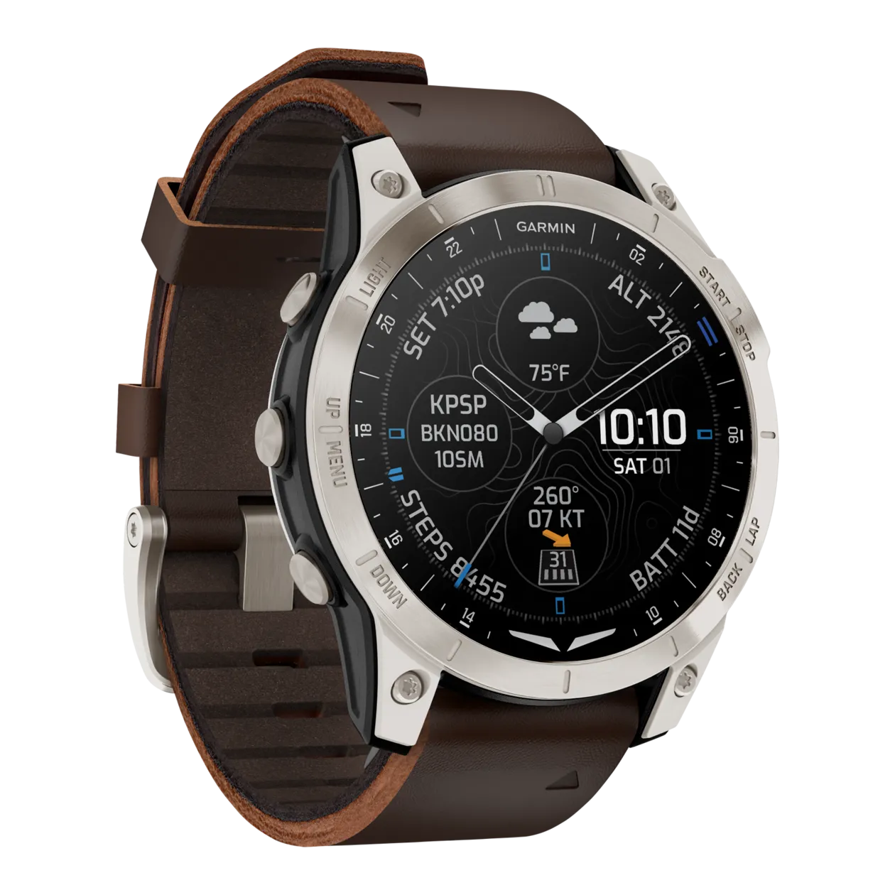 Garmin D2 Mach 1 Aviator Smartwatch mit Lederarmband Schwarz Braun Worldshop