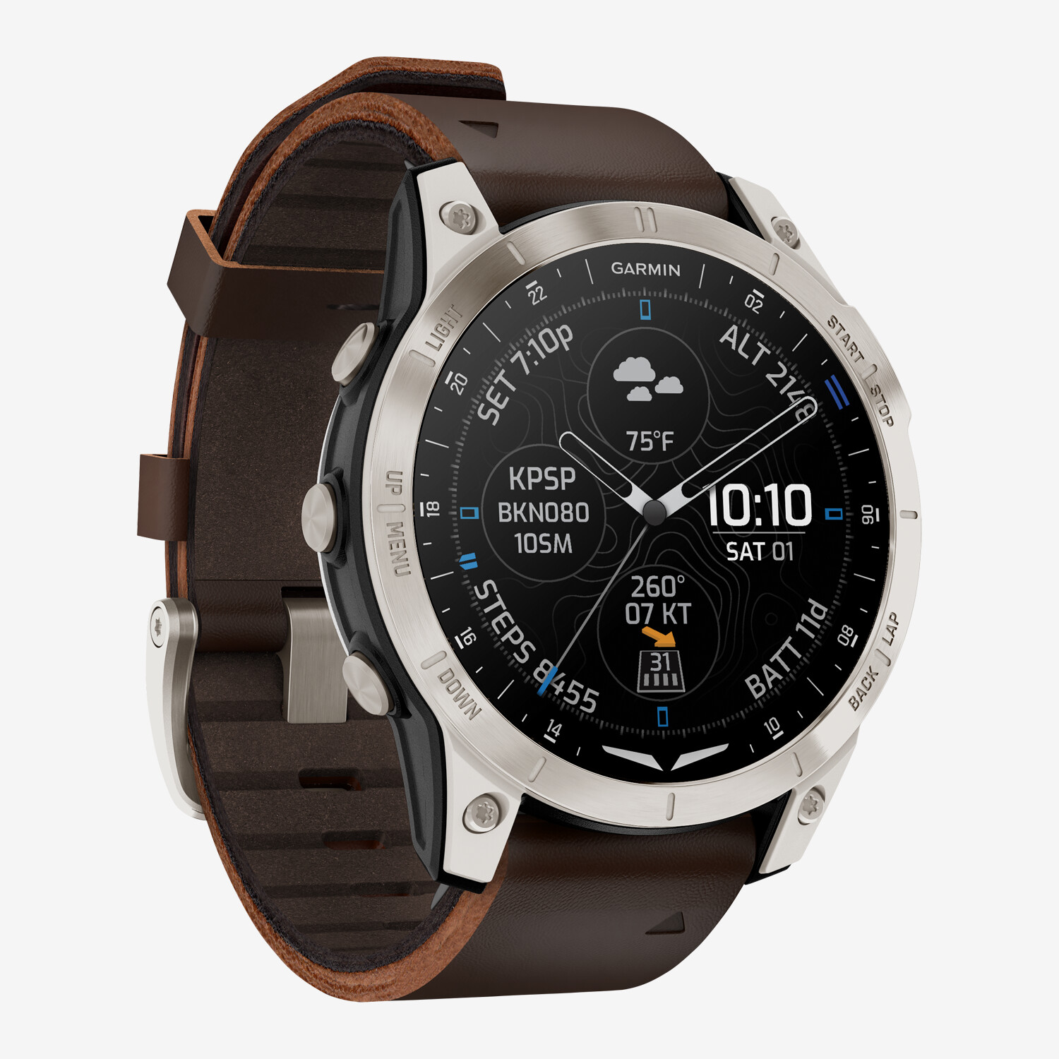 Garmin D2 Mach 1 Aviator Smartwatch mit Lederarmband Schwarz Braun Worldshop