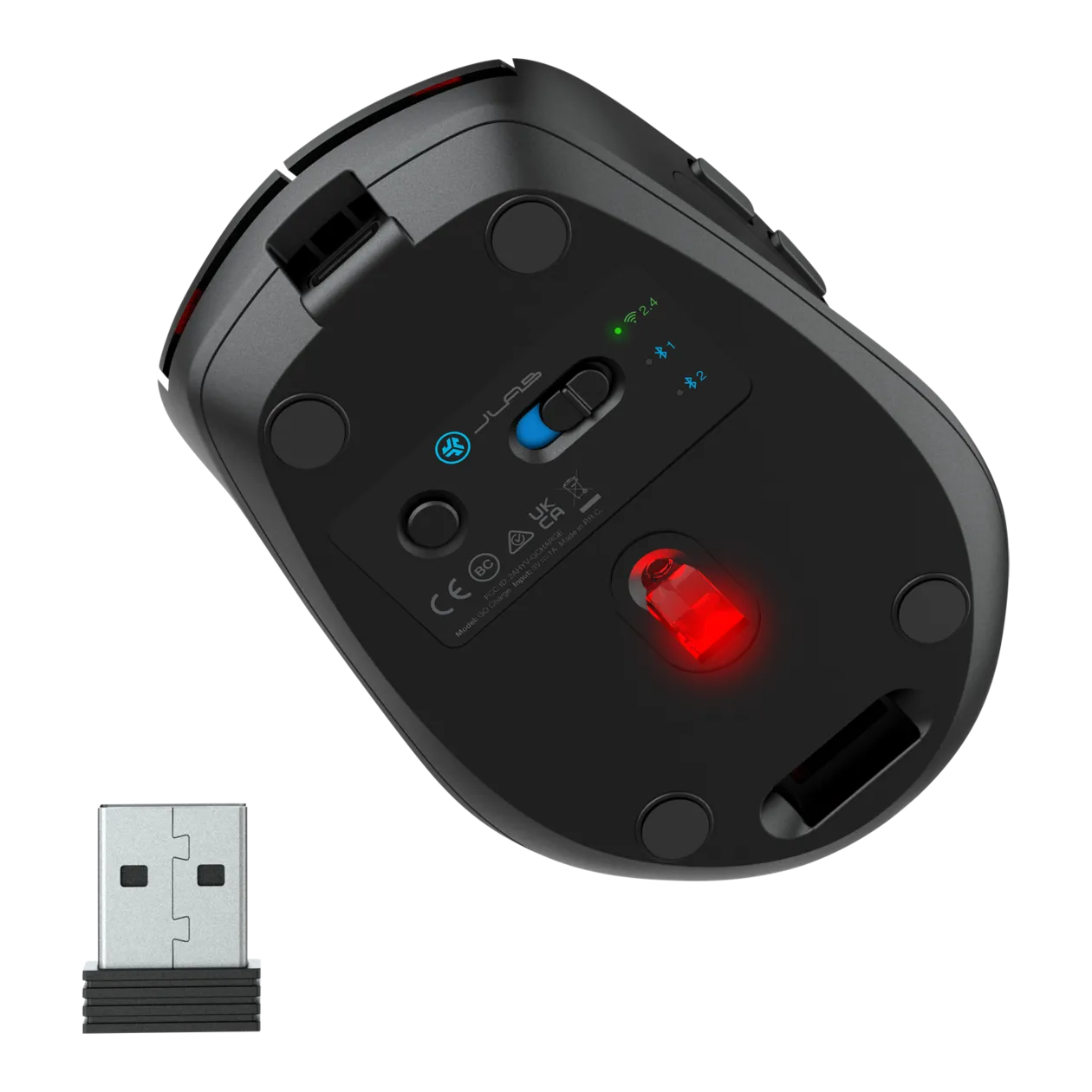 JLab GO Charge Souris sans fil rechargeable, noir