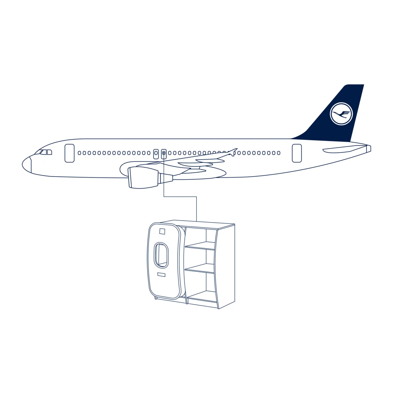 Lufthansa Upcycling Collection A320-211 D-AIQH Emergency Exit Sideboard, peinture d'origine / chêne