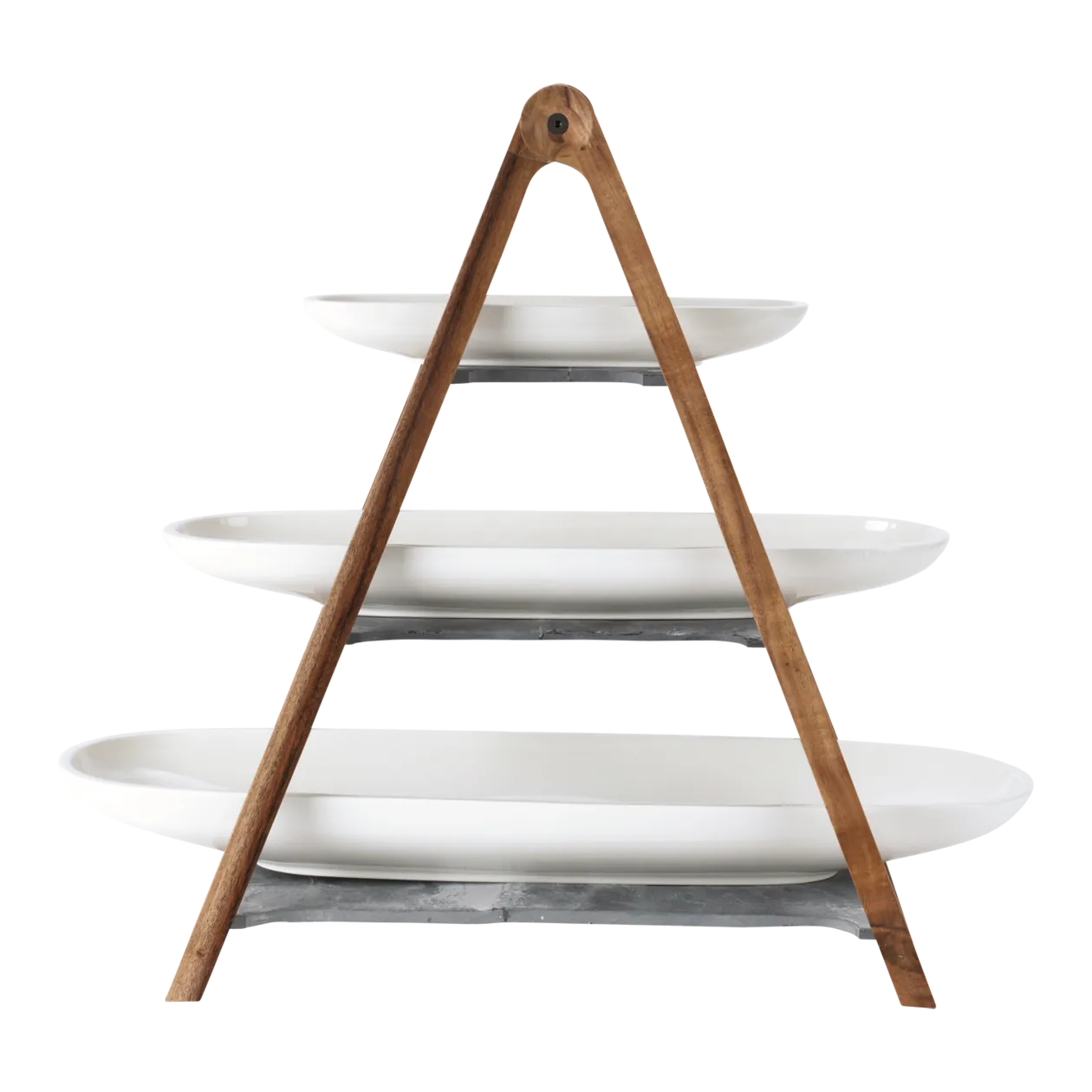 Villeroy & Boch Artesano Original Eye Catcher Centrepiece Etagere and Porcelain Bowls, 4 pcs., Wood/White