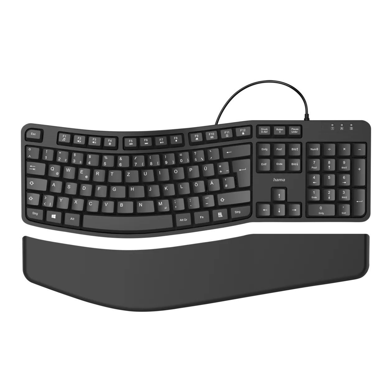 Hama EKC-400 ergonomische Tastatur mit Handballenauflage, Schwarz