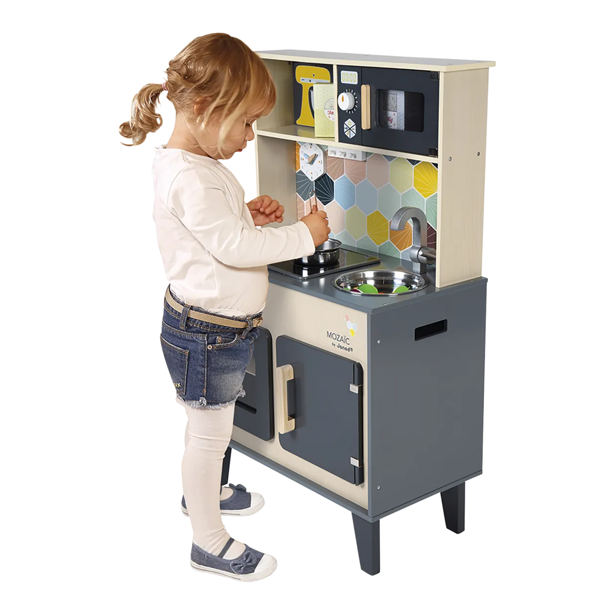 Janod Mozaïc Play Kitchen with 6 pcs. Accessory Set