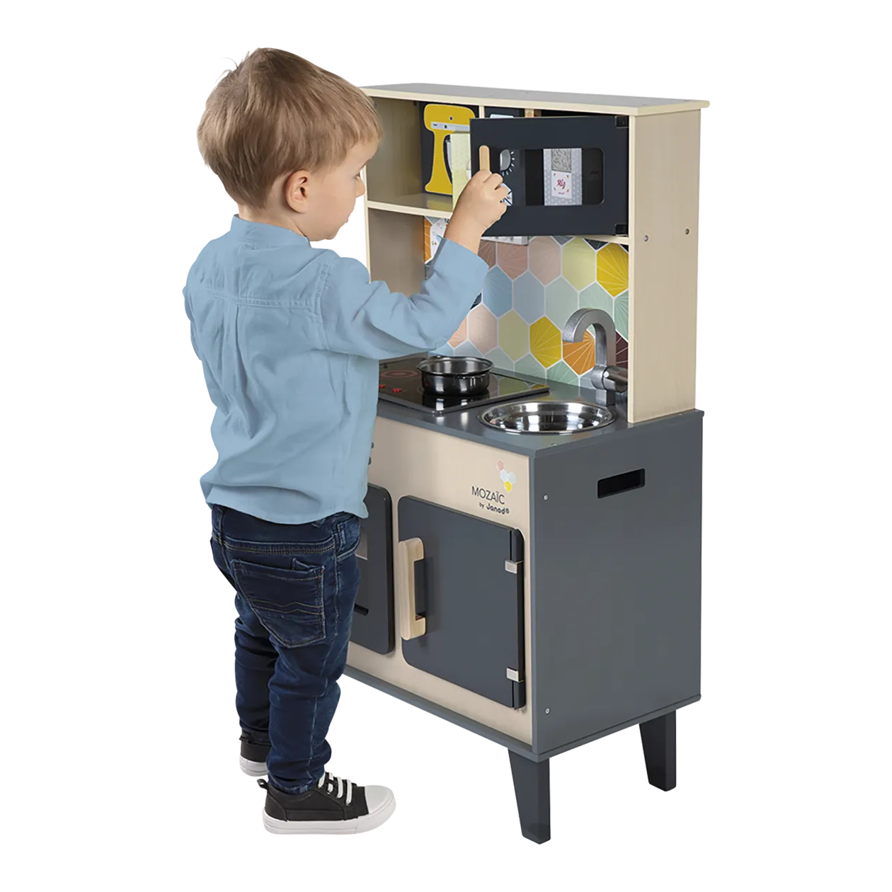 Janod Mozaïc Play Kitchen with 6 pcs. Accessory Set