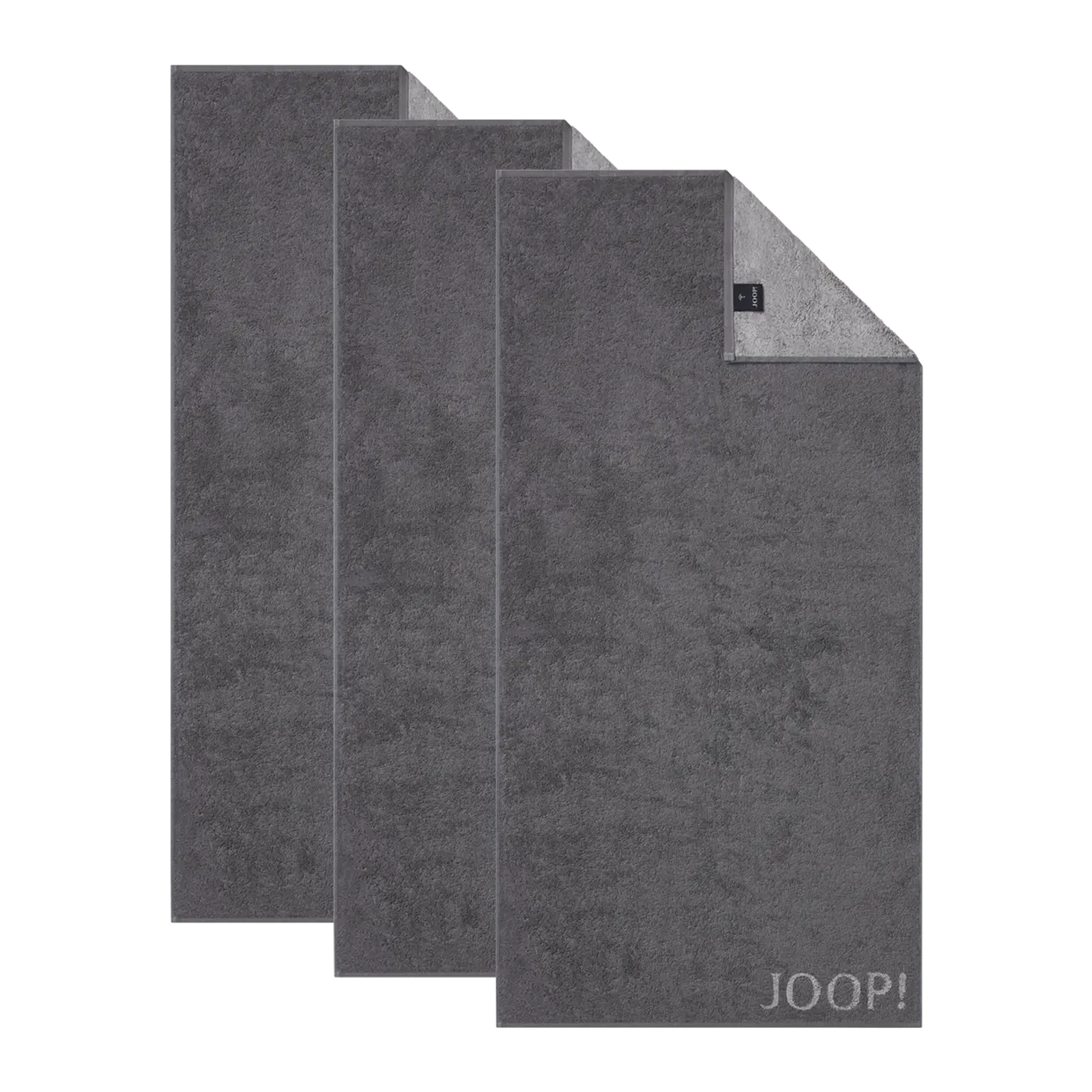 JOOP! CLASSIC Doubleface Hand Towels, Set of 3, Anthracite