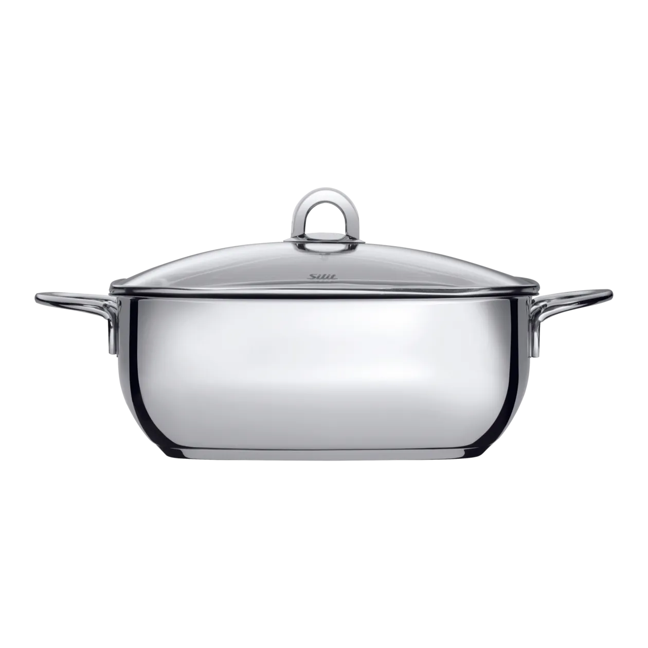 Silit Studio Stewing Casserole with Glass Lid, 29 cm, Polished Stainless Steel