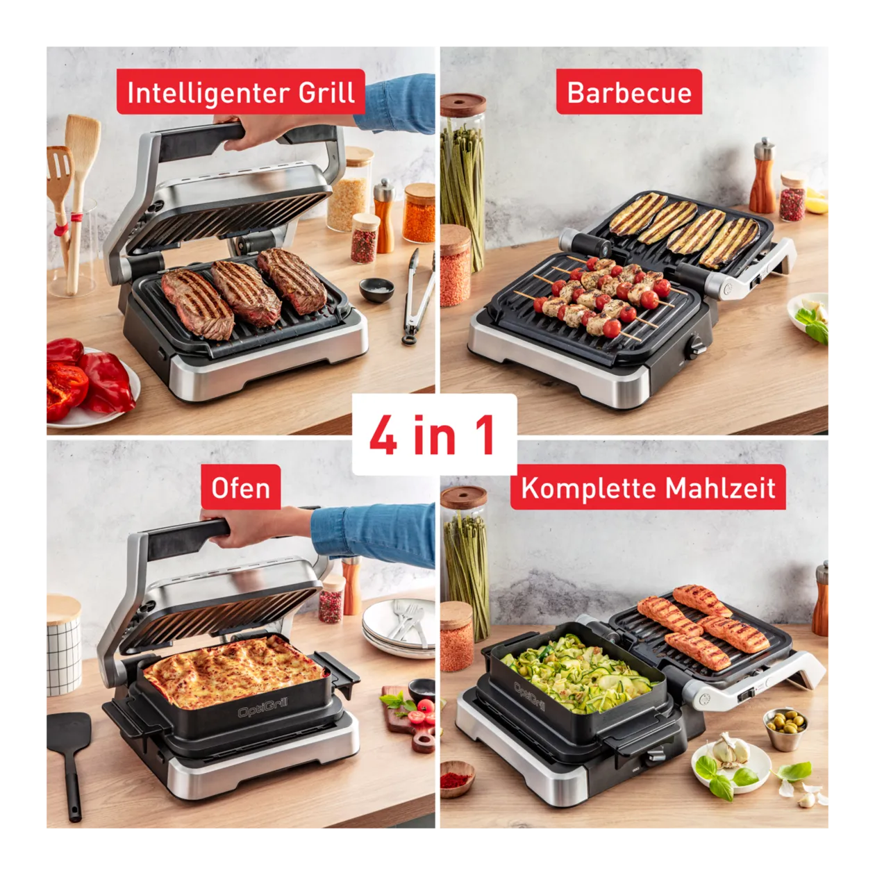 Tefal OptiGrill 4-en-1 GC774D Gril intelligent combiné, acier inoxydable