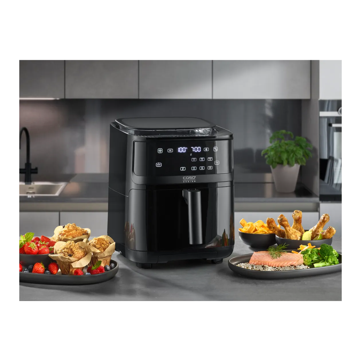 CASO Design Steam & AirFry 700 Friggitrice ad aria calda con funzione vapore, 0,7 l, nero