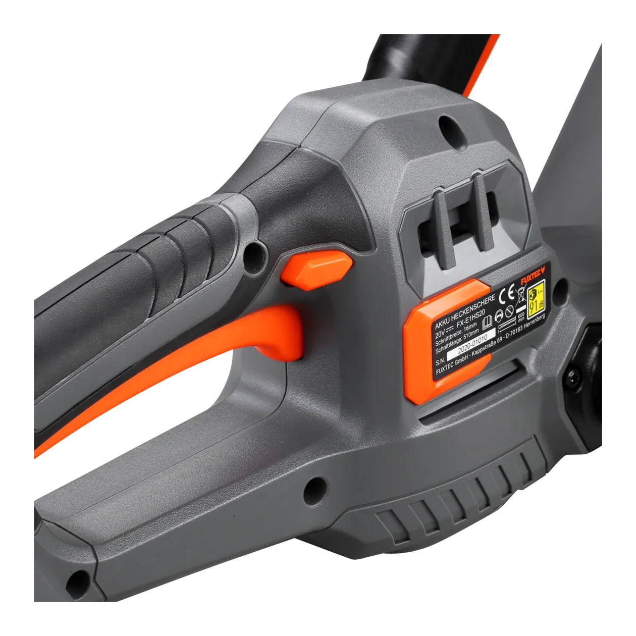 Fuxtec FX-E1HS20 20 V Taille-haies sans fil avec batterie et chargeur, gris/orange