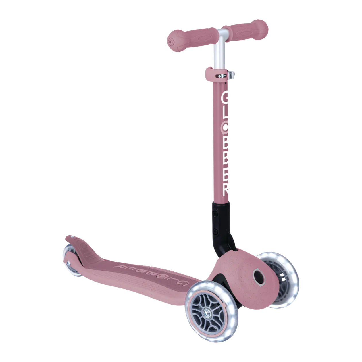 GLOBBER JUNIOR Foldable Lights Eco Children's Scooter, Berry