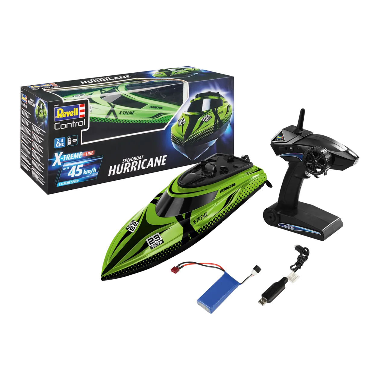 Revell Control RC X-TREME Hurricane ferngesteuertes Speedboat, Grün/Schwarz