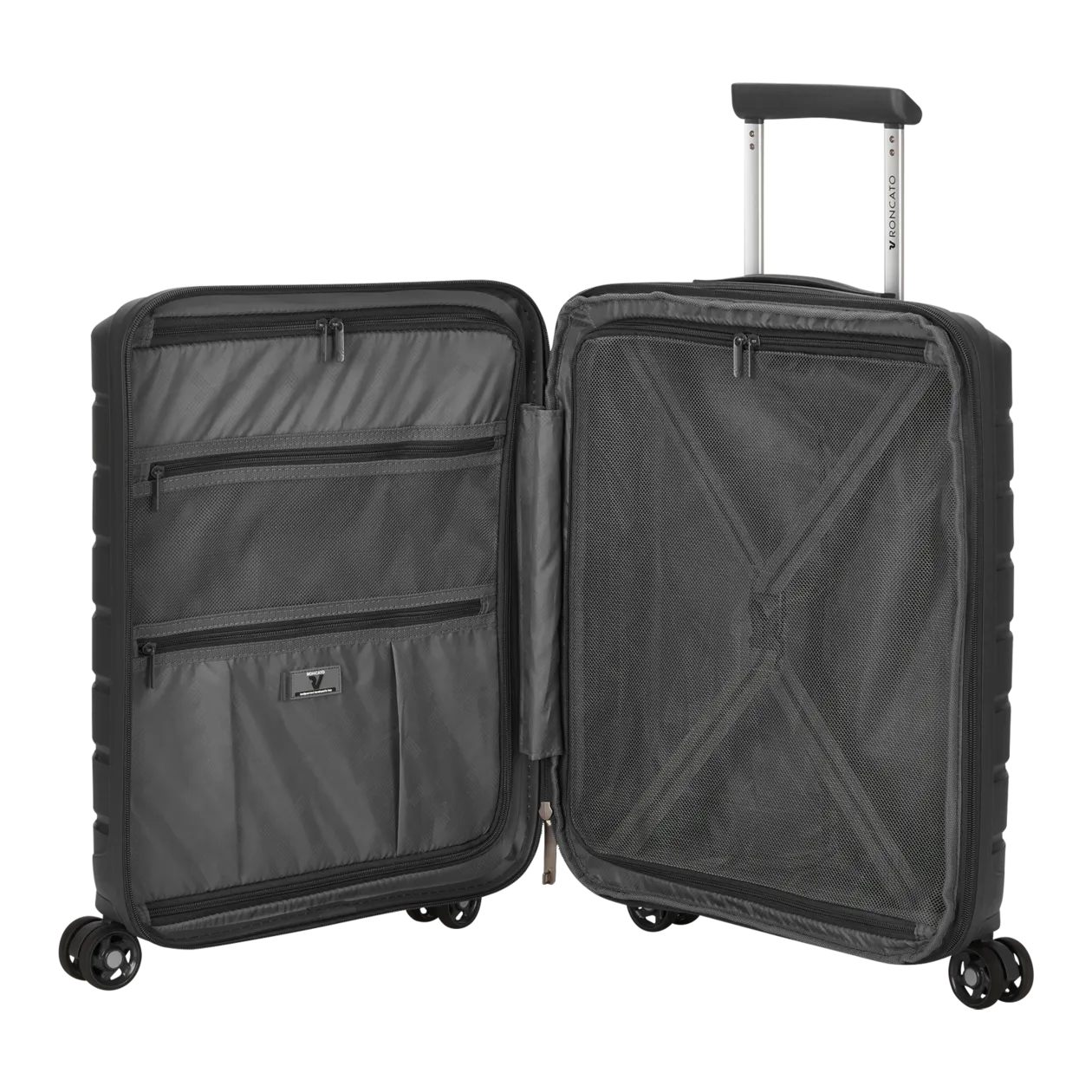 RONCATO B-flying Cabin Trolley with Front Pocket (Expandable), 4-Wheel, Black