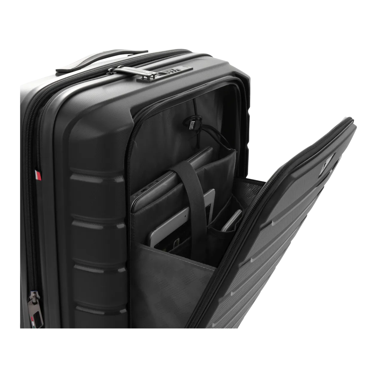 RONCATO B-flying Cabin Trolley with Front Pocket (Expandable), 4-Wheel, Black