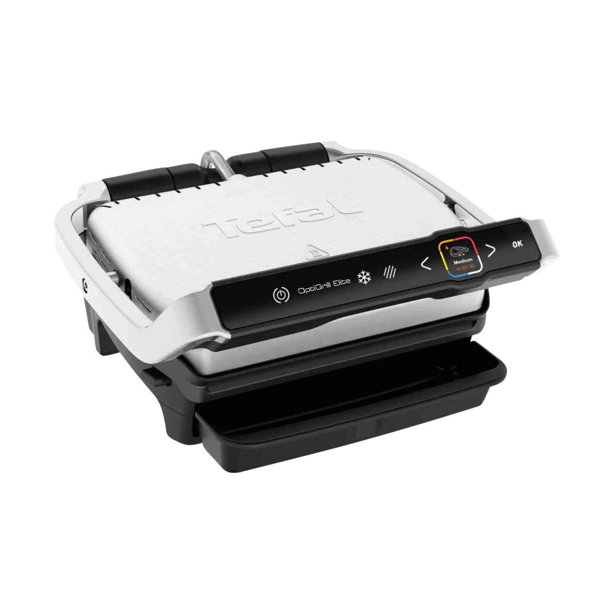 Tefal OptiGrill Elite GC750D Gril à viande intelligent, noir/acier inoxydable brossé