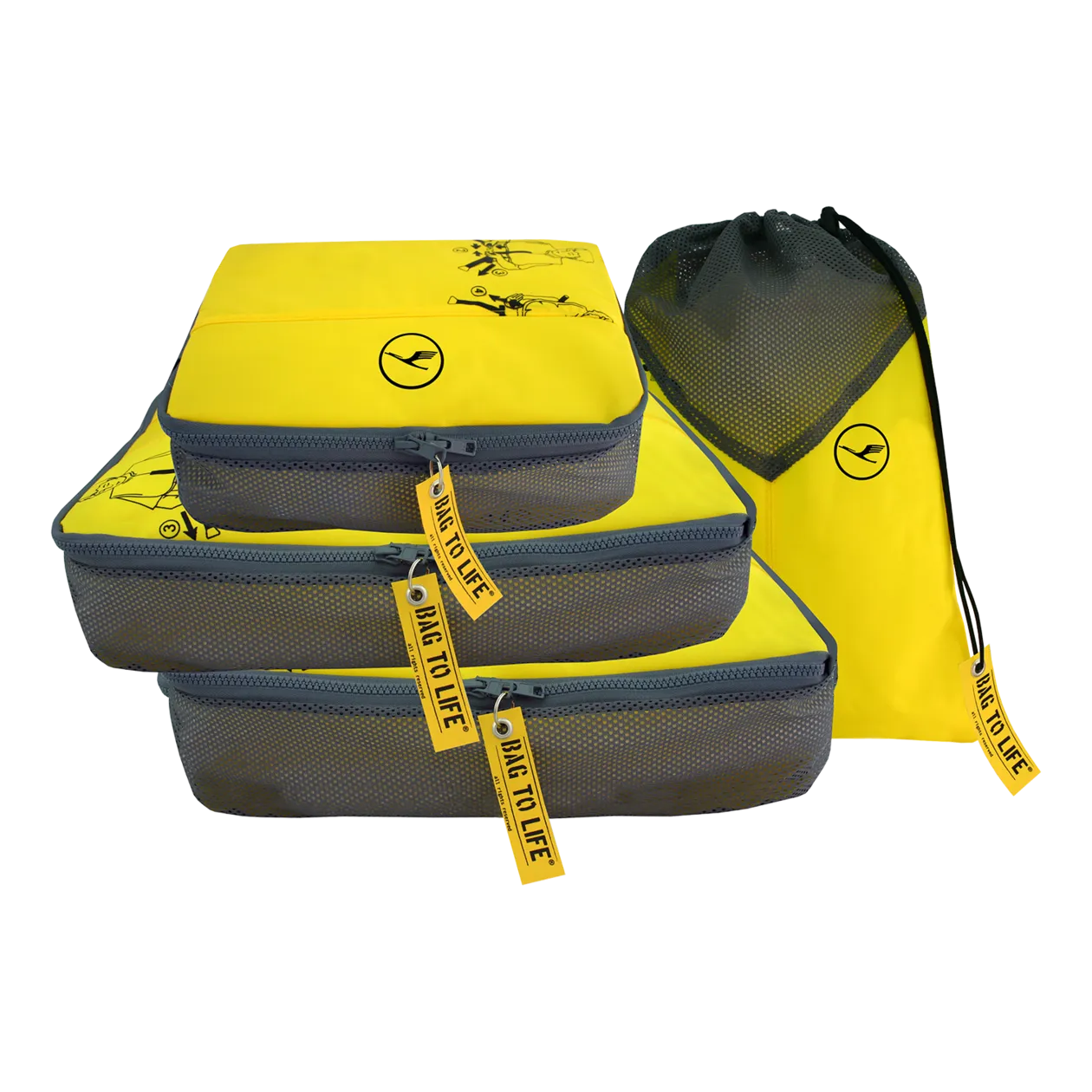 BAG TO LIFE Lufthansa Edition Easy Packing Set, Sunny Yellow/Grey