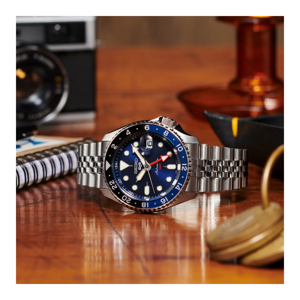 Seiko 5 Sports GMT Automatikuhr, Silberfarben/Blau