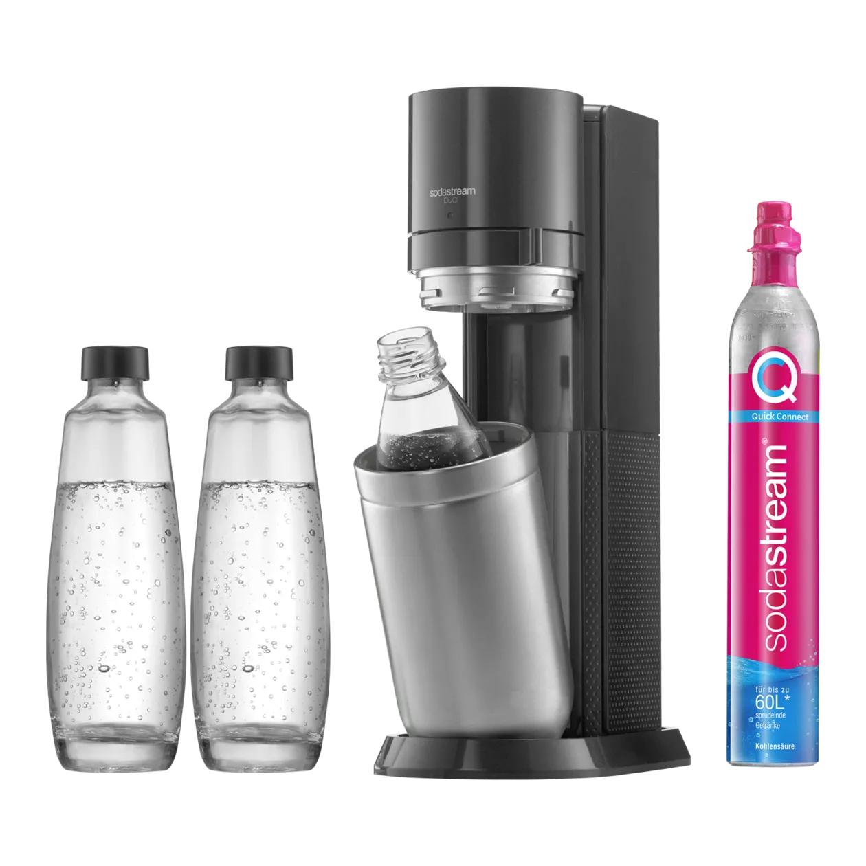 SodaStream Duo Wassersprudler im Vorteilspack mit drei Flaschen und CO2-Zylinder